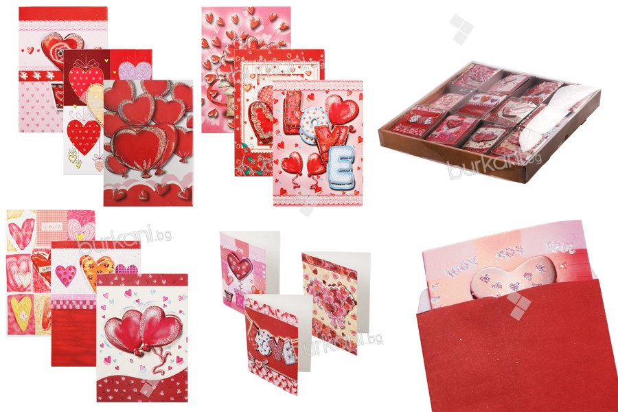Поздравителни любовни картички с блясък - 120 бр.(различни дизайни)
